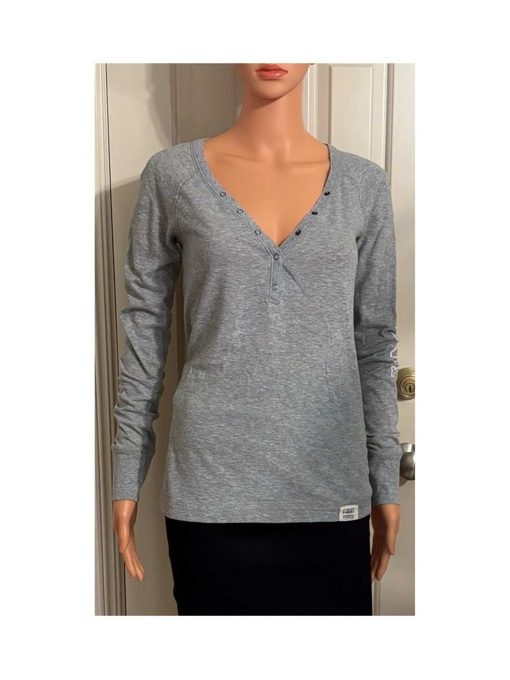 PINK Victoria's Secret Gray Long Sleeve Henley Top